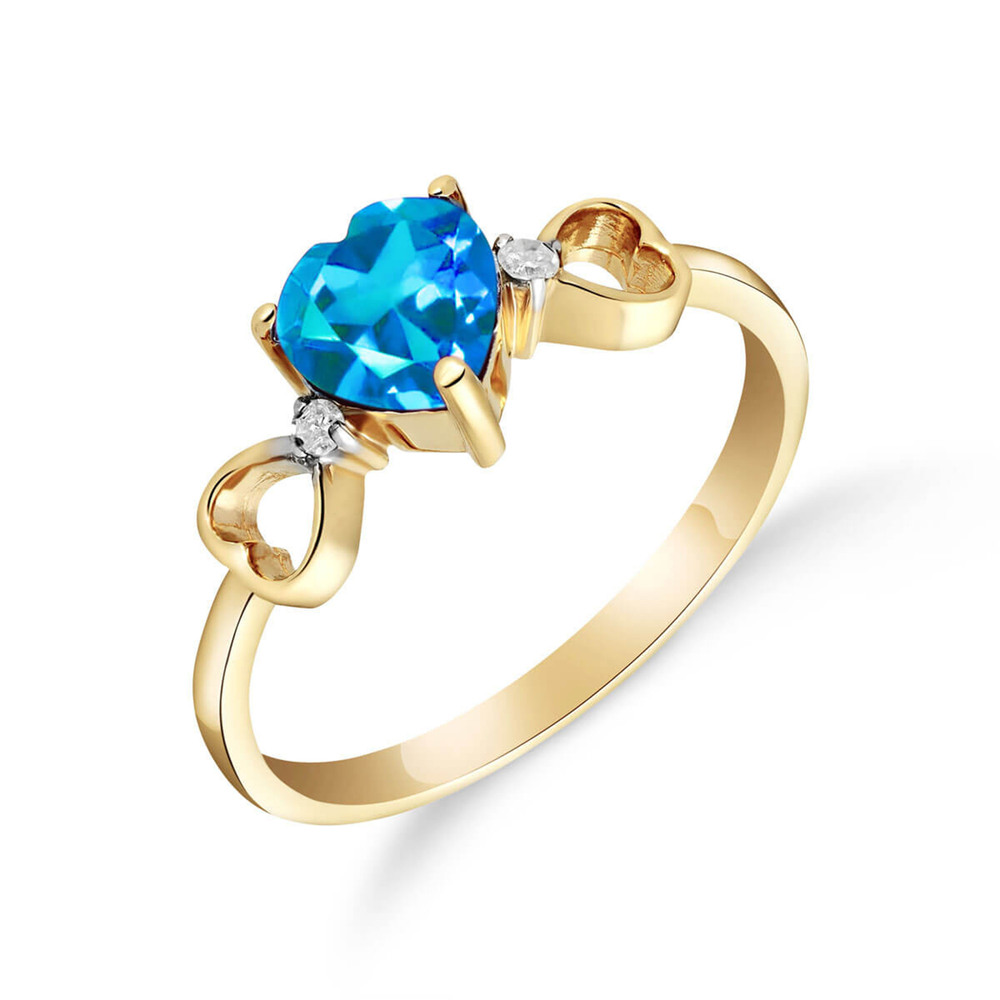 14K. SOLID GOLD RING WITH DIAMONDS & BLUE TOPAZ (Yellow Gold)